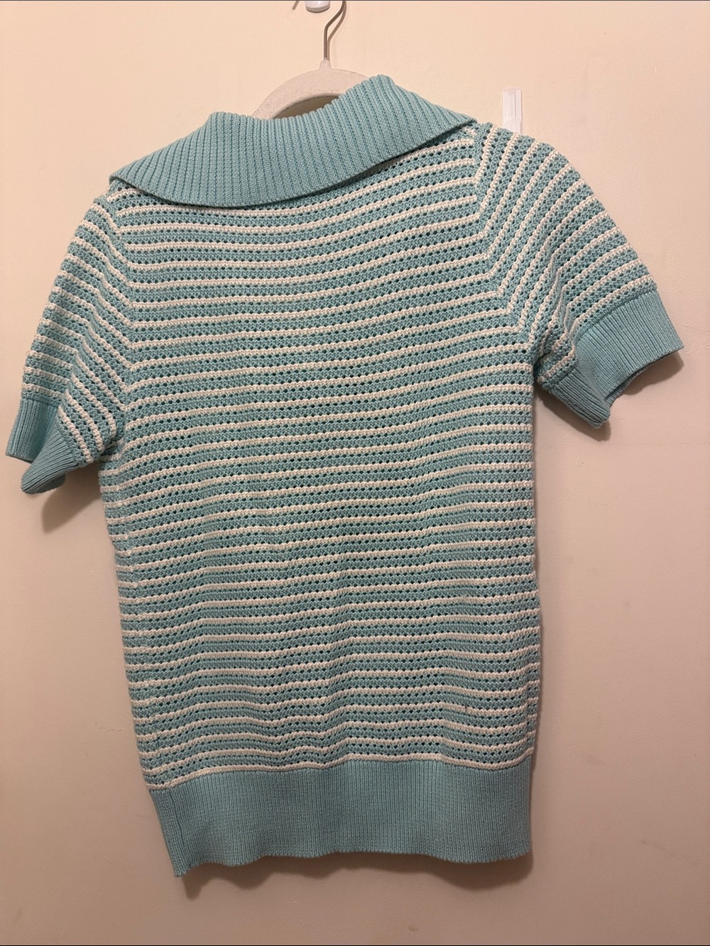 Vineyard Vines Womens Mint and White Striped Knit Polo Sweater - Picture 3 of 3